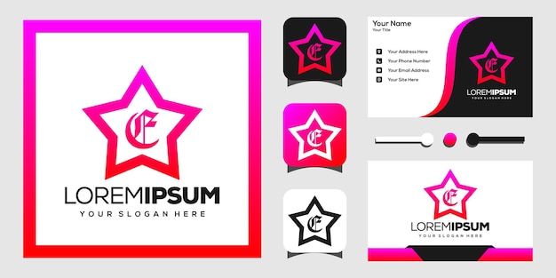 diseño de logotipo moderno letras e y estrellas