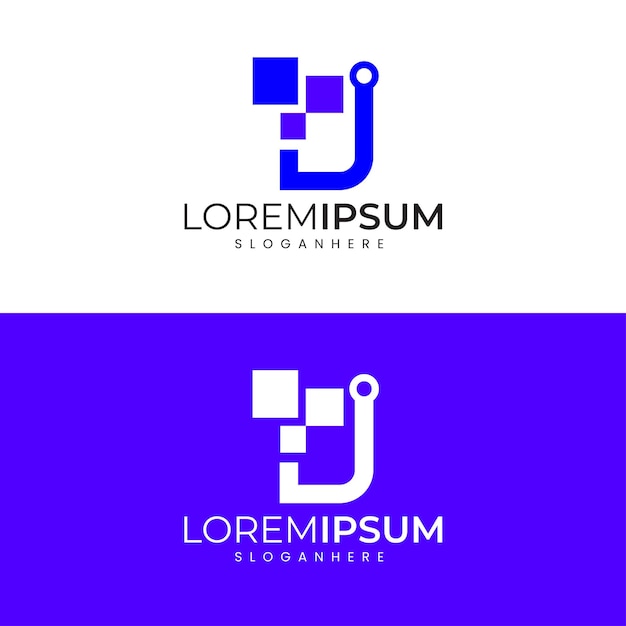 Diseño del logotipo moderno minimalista de la letra J Tech