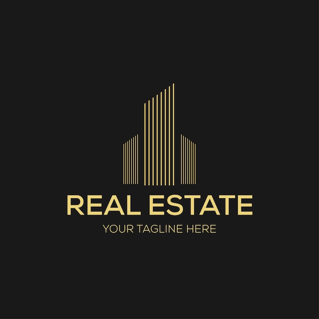 Diseño de logotipo moderno en negro y dorado de bienes raíces