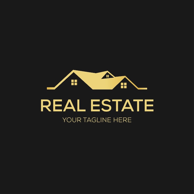 Diseño de logotipo moderno en negro y dorado de bienes raíces