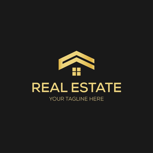 Diseño de logotipo moderno en negro y dorado de bienes raíces