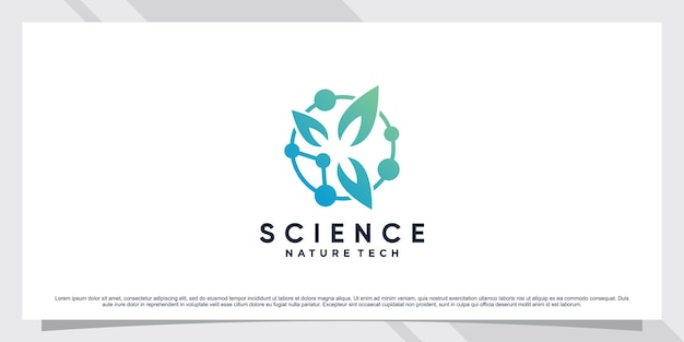 Diseño de logotipo de molécula de ciencia para biotecnología con concepto de hoja y forma vector premium