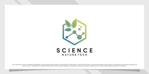 Diseño de logotipo de molécula de ciencia para biotecnología con concepto de hoja y forma Vector Premium