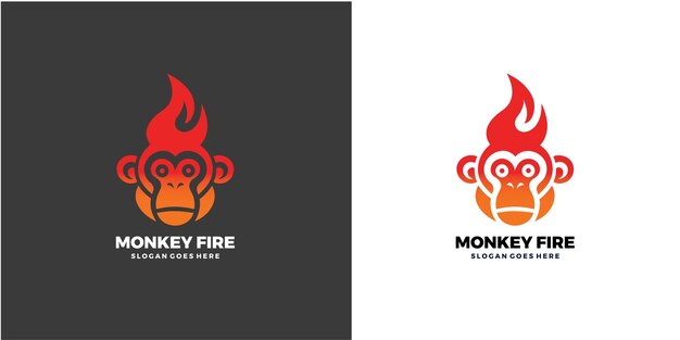 Diseño del logotipo del mono de cabeza de fuego vectorial