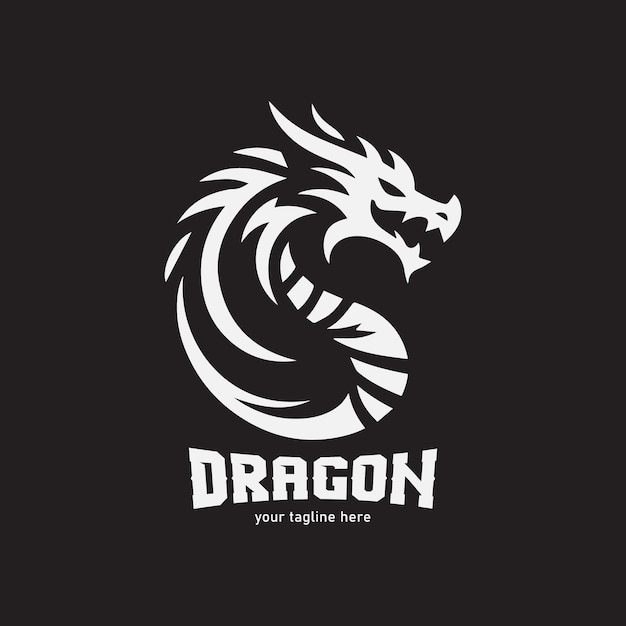 Diseño de logotipo monocromático de cabeza de dragón simple