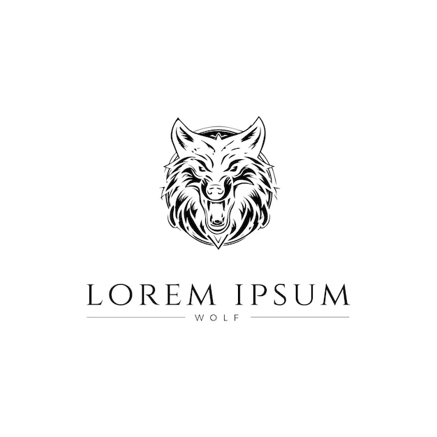 diseño del logotipo monocromático del lobo