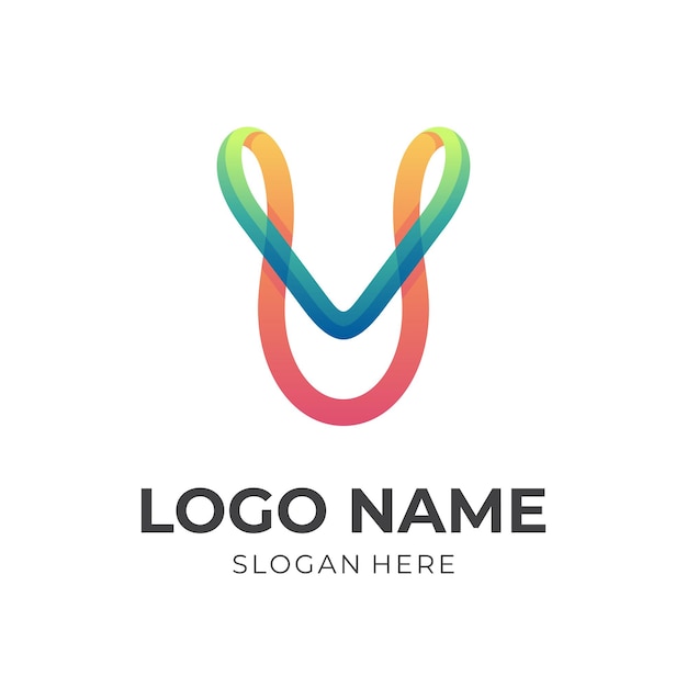 Diseño de logotipo Monogram VU con estilo de color naranja y verde 3d