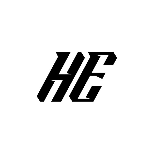 El diseño del logotipo del monograma HE, la letra, el texto, el nombre, el símbolo, el logotipo monocromático, el carácter alfabético, el logo simple.