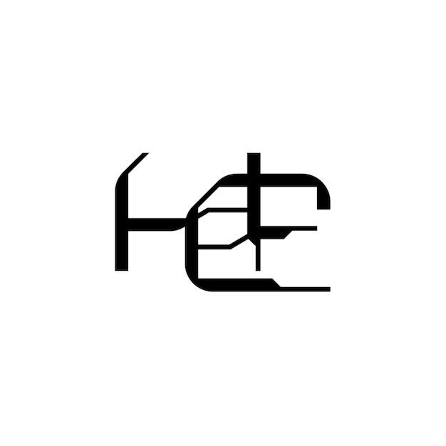El diseño del logotipo del monograma HE, la letra, el texto, el nombre, el símbolo, el logotipo monocromático, el carácter alfabético, el logo simple.