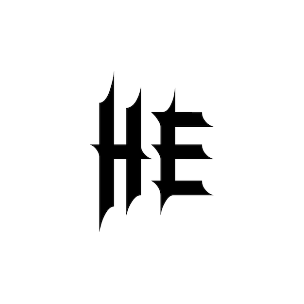 El diseño del logotipo del monograma HE, la letra, el texto, el nombre, el símbolo, el logotipo monocromático, el carácter alfabético, el logo simple.
