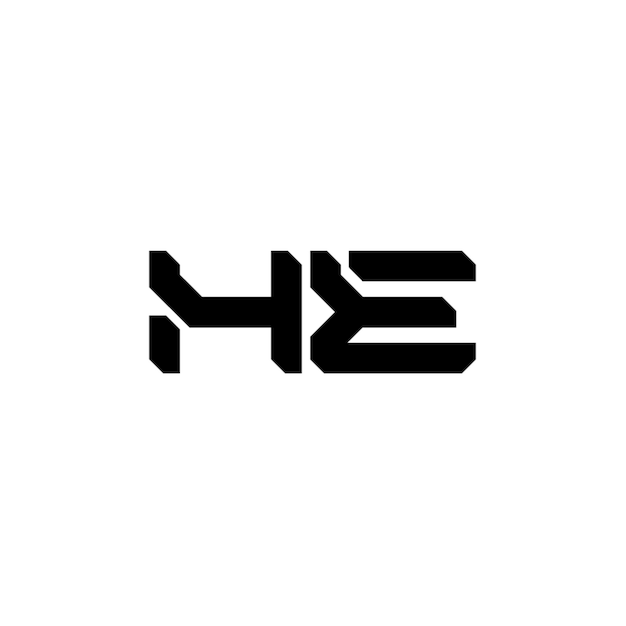 El diseño del logotipo del monograma HE, la letra, el texto, el nombre, el símbolo, el logotipo monocromático, el carácter alfabético, el logo simple.