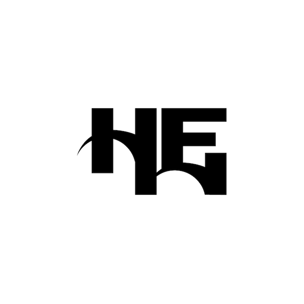 El diseño del logotipo del monograma HE, la letra, el texto, el nombre, el símbolo, el logotipo monocromático, el carácter alfabético, el logo simple.