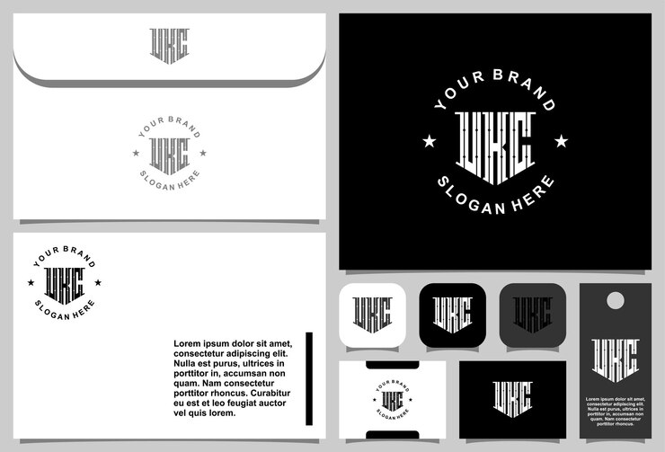 Vector diseño de logotipo de monograma de letra creativa ukc con plantilla de papelería