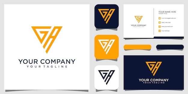 Diseño de logotipo monograma letra ga y tarjeta de visita premium vektor