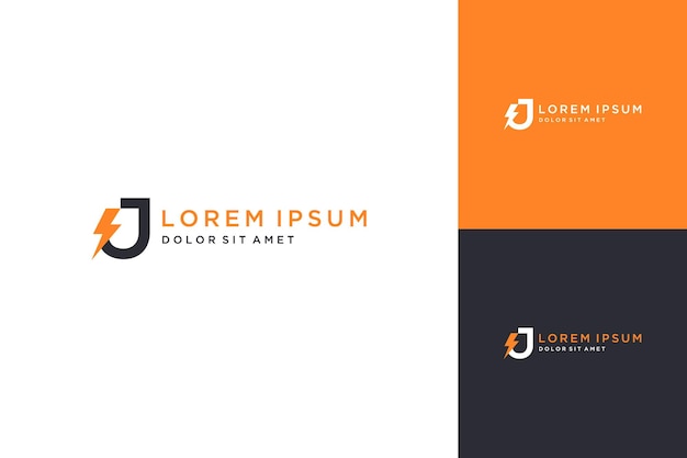 Diseño de logotipo de monograma o letra inicial j con relámpago