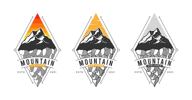 Diseño de logotipo de montaña de 3 estilos