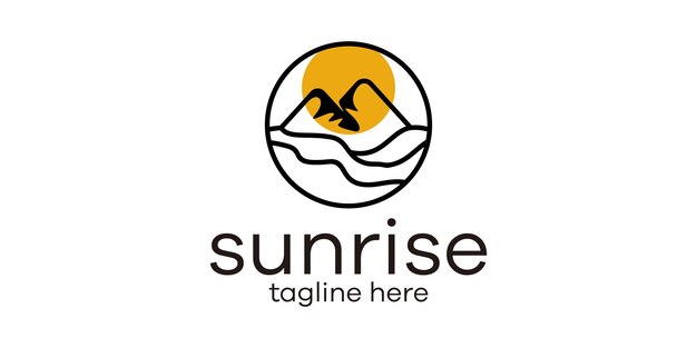 diseño de logotipo montaña amanecer línea minimalista