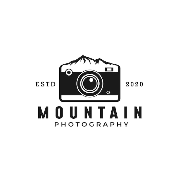 Diseño de logotipo de montaña y cámara Illustarion para negocios de fotografía