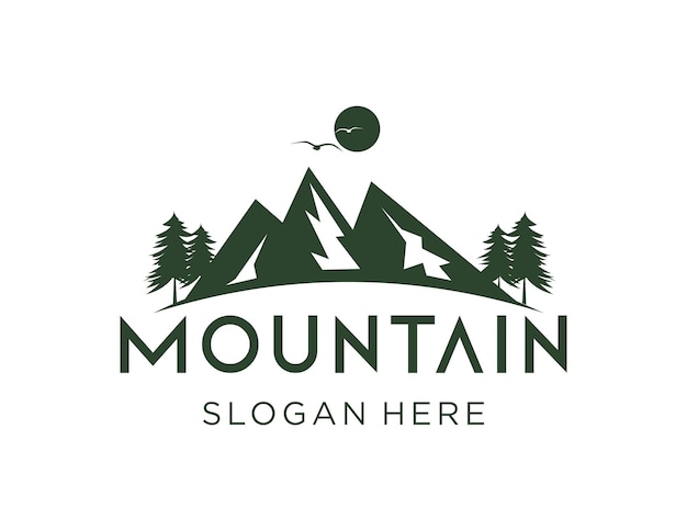 Diseño del logotipo de la montaña creado utilizando la aplicación Corel Draw 2018 con un fondo blanco
