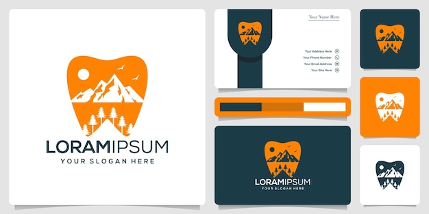 Vector diseño de logotipo de montaña dental minimalista y tarjeta de visita