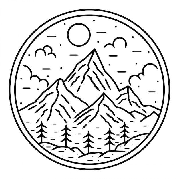 Diseño de logotipo de montaña monolione al aire libre