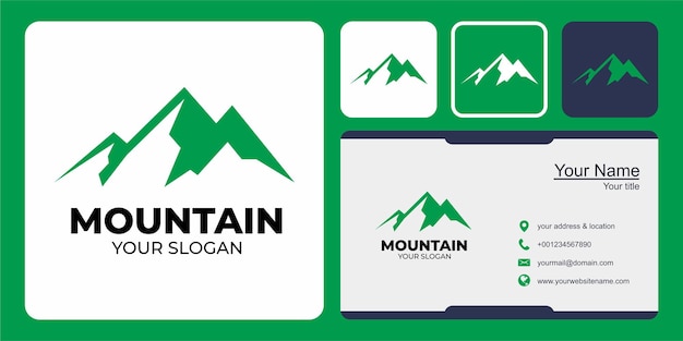 diseño de logotipo de montaña y tarjeta de visita.