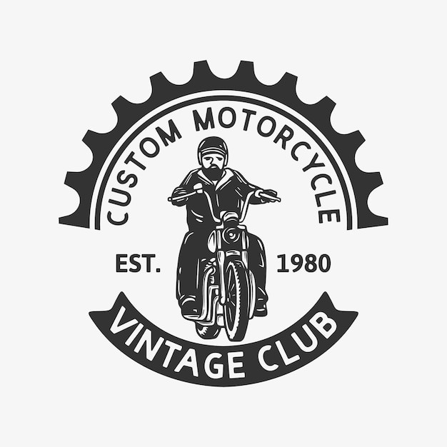 Vector diseño de logotipo motocicleta personalizada vintage club est 1980