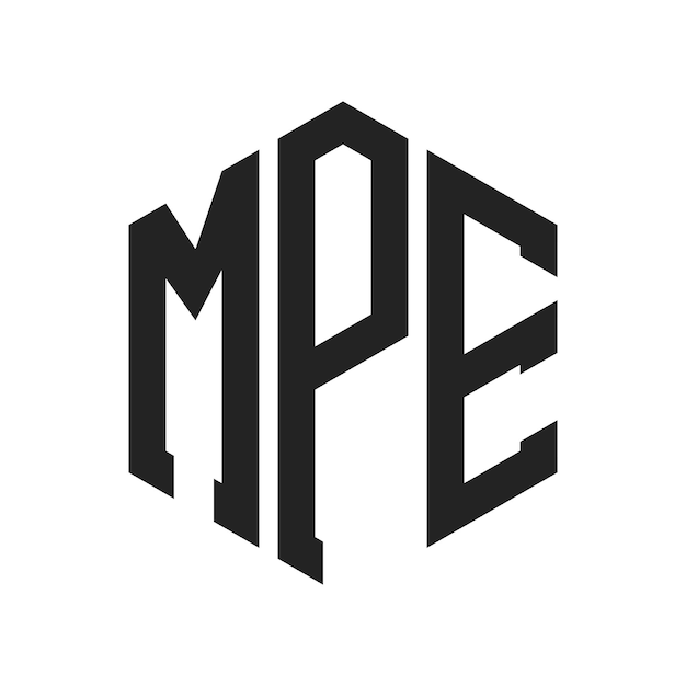 Diseño del logotipo MPE Letra inicial MPE Monograma Logotipo con forma de hexágono