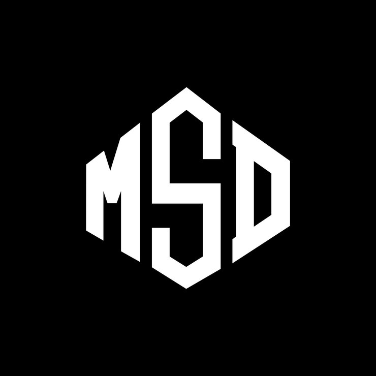 Vector diseño del logotipo de msd con letras en forma de polígono diseño de logotipo en forma de póligono y cubo diseño del modelo de logotipo vectorial de hexágono de msd colores blancos y negros monograma de negocios y logotipo inmobiliario de msd