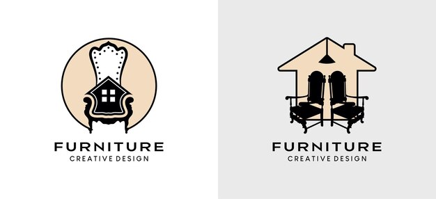 Diseño de logotipo de muebles con silueta de silla en concepto creativo