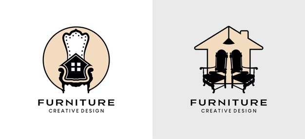 Diseño de logotipo de muebles con silueta de silla en concepto creativo