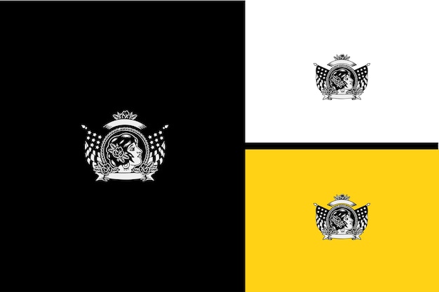 Diseño de logotipo de mujer y bandera usa vector blanco y negro