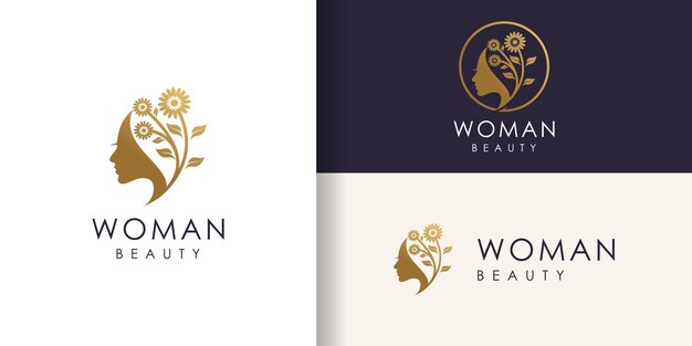 Diseño de logotipo de mujer de belleza con estilo creativo único vector premium