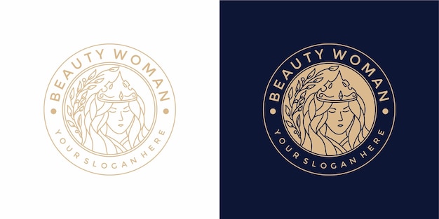 Diseño de logotipo de mujer de belleza con estilo vintage