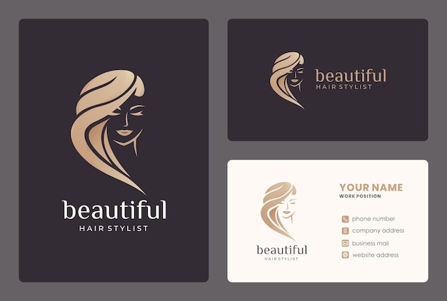 Diseño de logotipo de mujer de belleza con tarjeta de visita