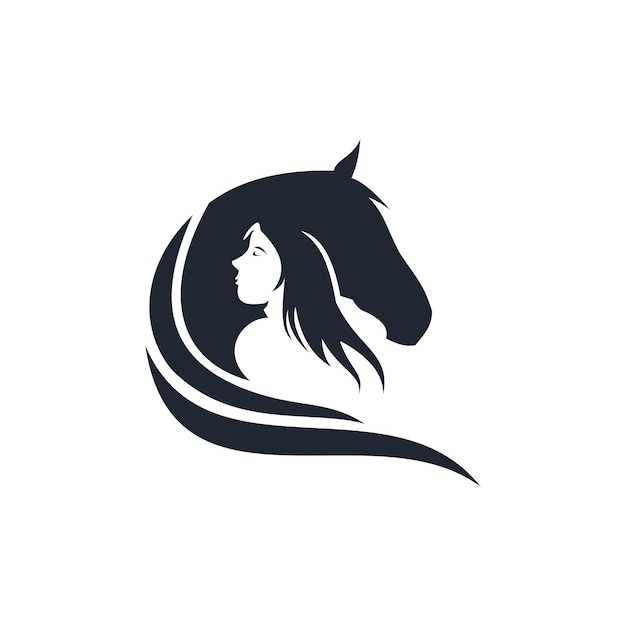 Vector diseño de logotipo de una mujer y un caballo para una empresa llamada cabeza de caballo.