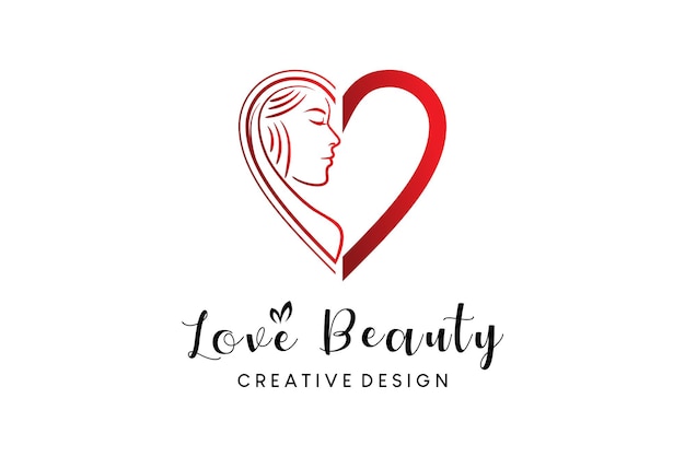 Diseño de logotipo de mujer de corazón con concepto creativo