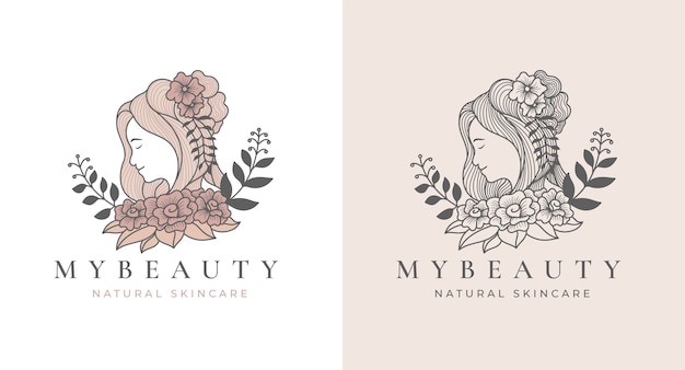 Diseño de logotipo de mujer floral de belleza vintage