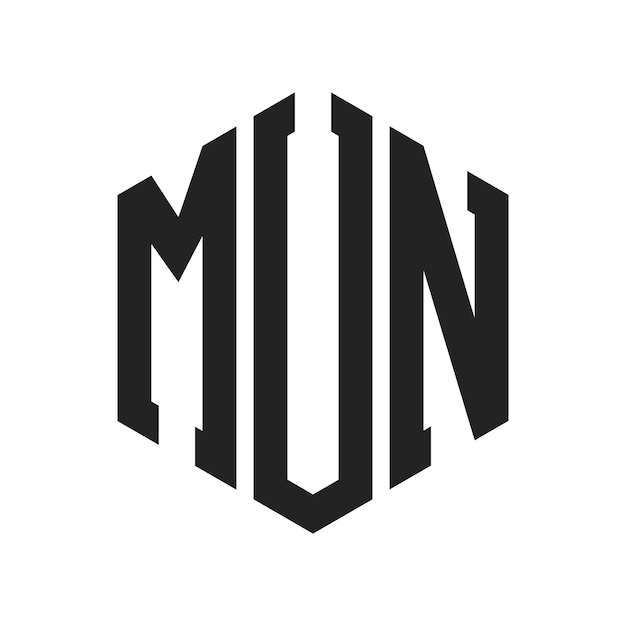 Diseño del logotipo MUN Letra inicial MUN Monograma Logotipo con forma de hexágono