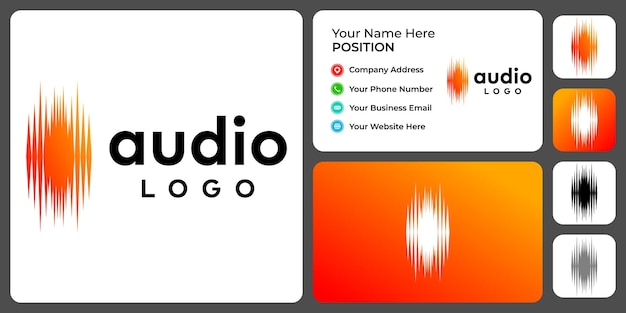 Vector diseño de logotipo de música de audio con plantilla de tarjeta de visita