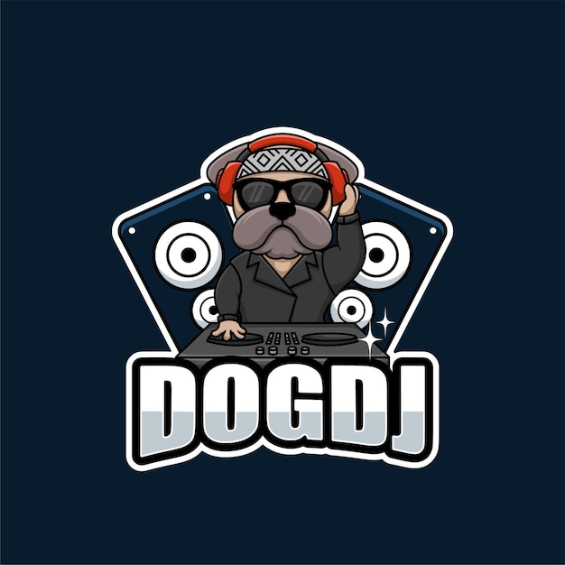 Diseño de logotipo de música creativa de dibujos animados de DJ de perro
