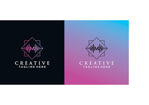 Diseño de logotipo de música con estilo degradado con concepto moderno Vector Premium