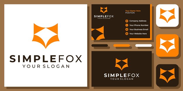Diseño de logotipo de naturaleza de bosque salvaje de animal de lobo de zorro de cabeza simple abstracta con plantilla de tarjeta de visita