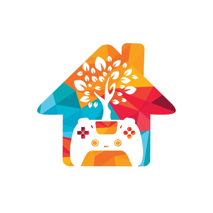 Vector diseño de logotipo de naturaleza de hoja fresca de gamepad verde
