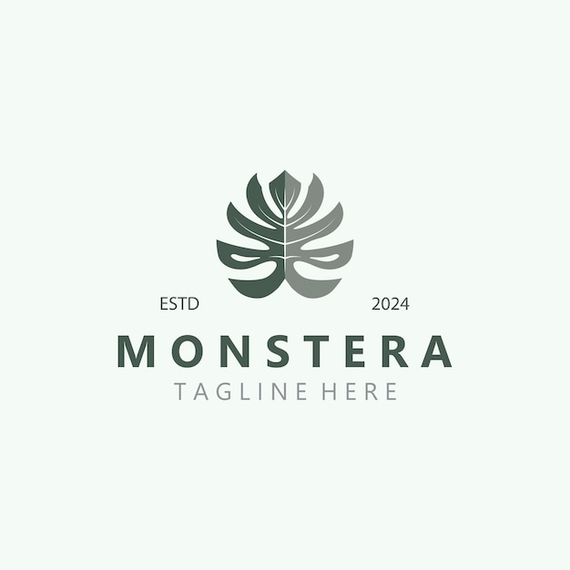 Diseño del logotipo de la naturaleza de la hoja de Monstera deliciosa Diseño de la ilustración del icono de la planta plana