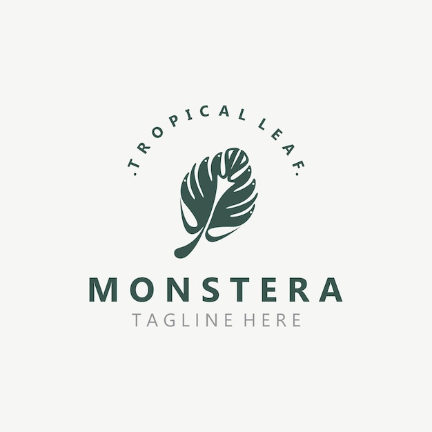 Diseño del logotipo de la naturaleza de la hoja de Monstera deliciosa Diseño de la ilustración del icono de la planta plana