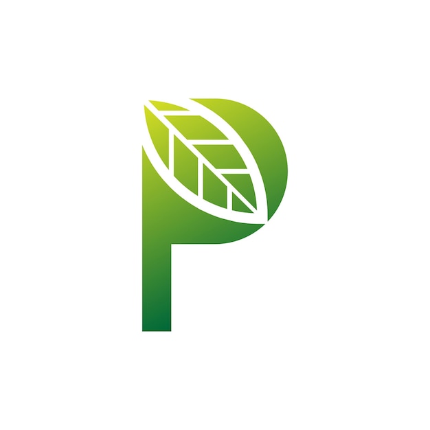 Diseño del logotipo de la naturaleza con la letra P hoja verde