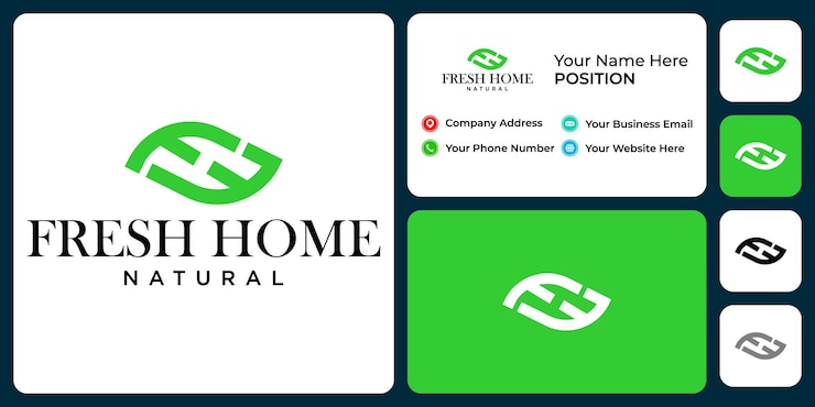 Vector diseño de logotipo de naturaleza de monograma de letra fh con plantilla de tarjeta de visita