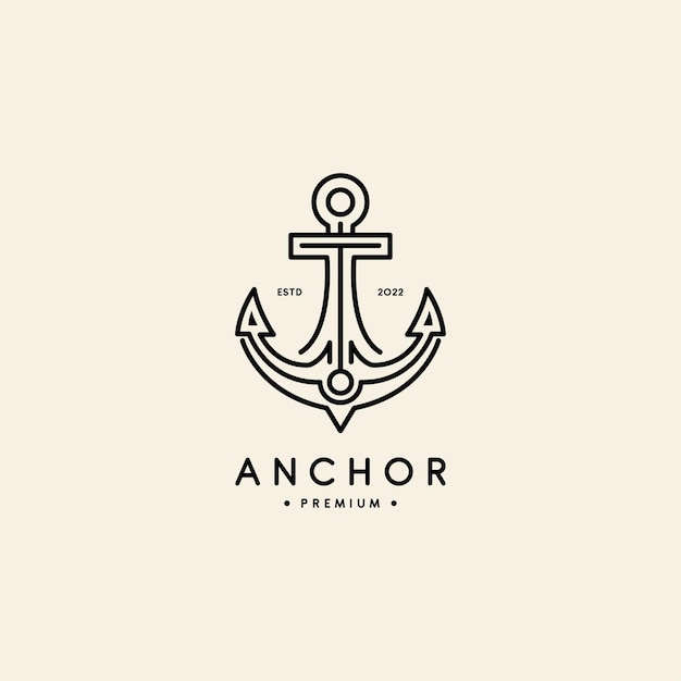 Diseño de logotipo náutico de ancla de barco con estilo monoline