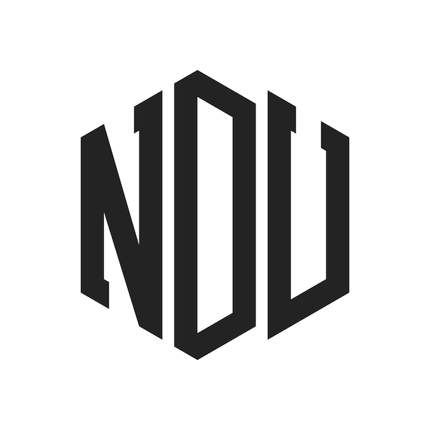 Diseño del logotipo de NDU Letra inicial Monograma de NDU Logotipo con forma de hexágono